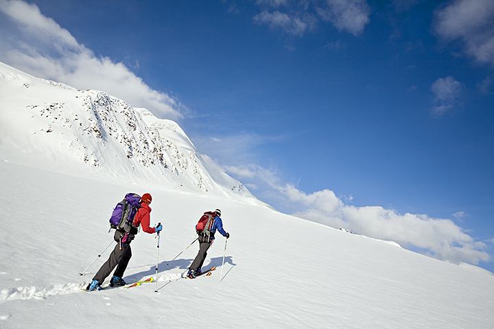 Couple ski touring