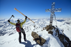 Skier celebrating on summit