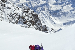 Woman telemark skiing