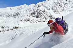 Woman telemark skiing